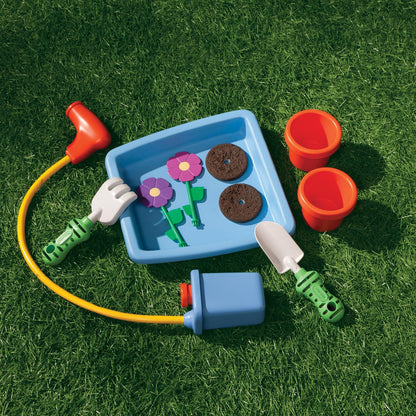 2-in-1 Garden Cart & Wheelbarrow – Gardening Playset with Planting Tray, Water Sprinkler & Transformable Design